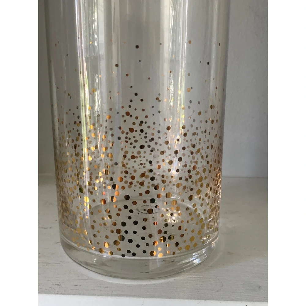 Posh Glass Gold Confetti Dot Carafe Vase Clear Gold Ombre Decanter 10.5 Inch